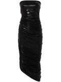 Norma Kamali Diana Shirred Midi Dress — Black/ Red — Size M — Front View