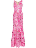 Marchesa Notte Anthousai Floral Applique Mermaid Gown — White/ Red/ Pink — Size S — Front View