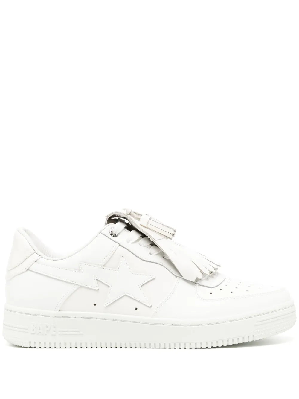A Bathing Ape?Quilt Tassel Leather Sneakers — White — Size US M 3.5 - US W 5 — Front View