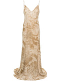 Blumarine Tie Dye Crepe Maxi Dress — Beige/ Brown/ Red — Size XS — Front View