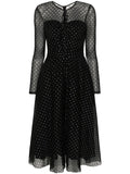 Nissa Glitter Dots Flared Midi Dress — Black/ Red — Size XS — Front View