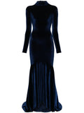 Atu Body Couture High Neck Velvet Gown — Blue/ Navy — Size XS — Front View