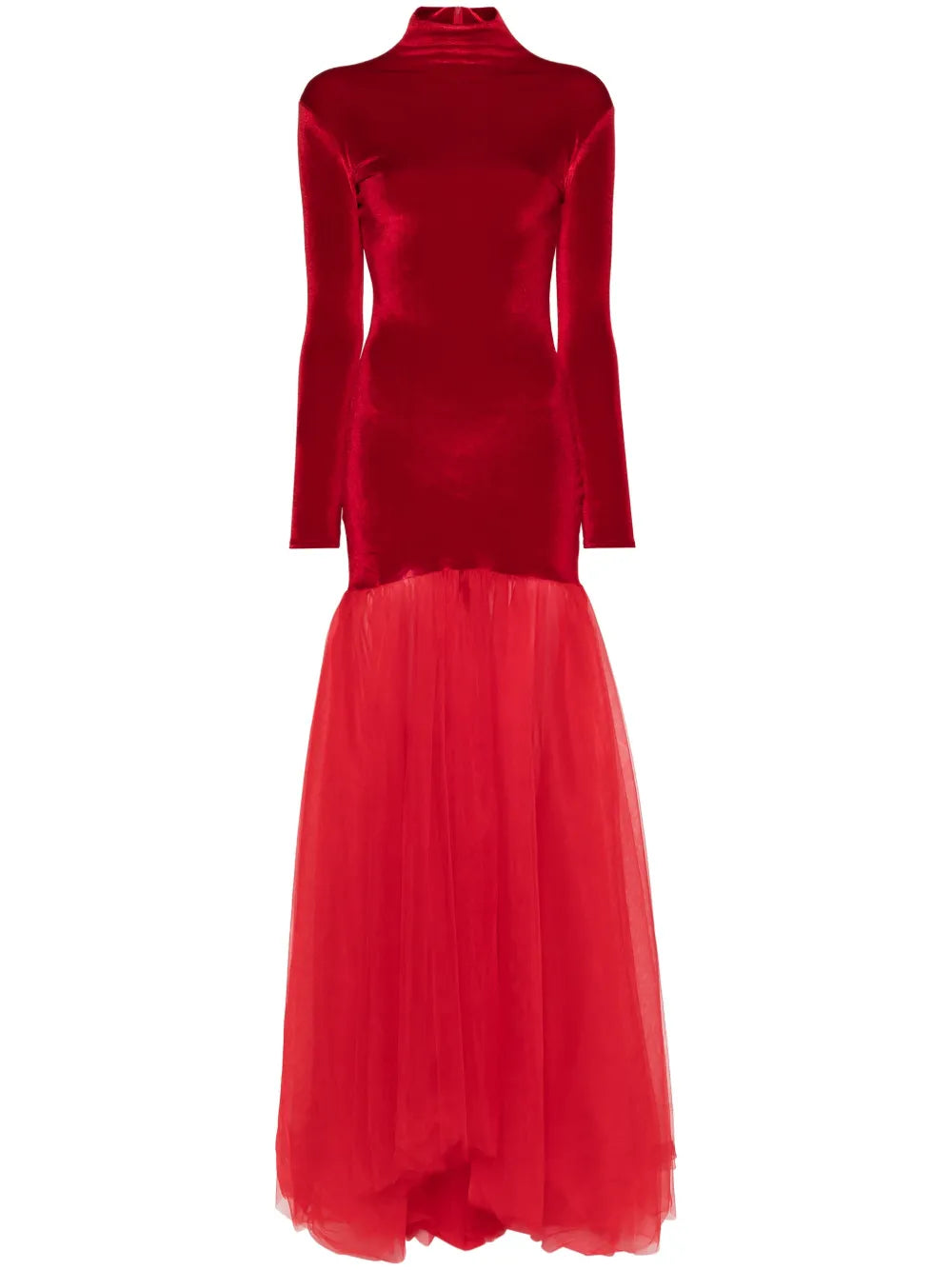 Atu Body Couture Tulle Detail Velvet Gown — Red — Size XS — Front View
