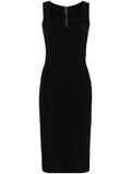 Dolce Gabbana Square Neck Sleeveless Midi Dress — Black — Size S — Front View