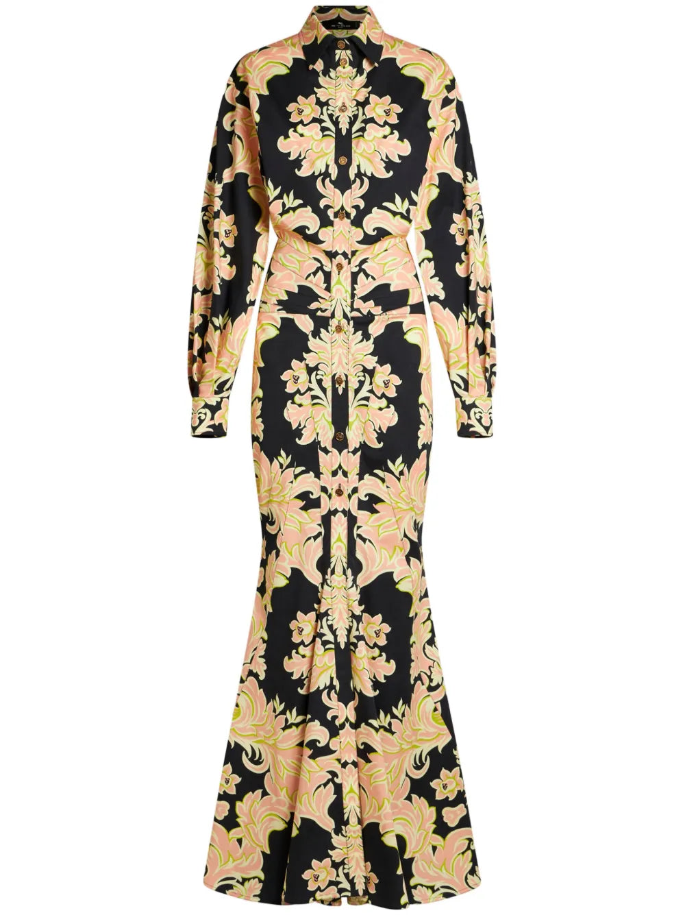 Etro Paisley Print Ruched Gown — Black — Size S — Front View