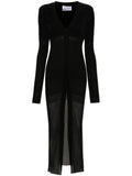 The Attico V Neck Ribbed Midi Dress — Black — Size XS — Front View