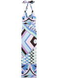 Pucci Vivara Print Satin Halterneck Maxi Dress — Blue — Size XXL — Front View