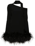 Taller Marmo Adige Feather Trim Minidress — Black — Size S — Front View