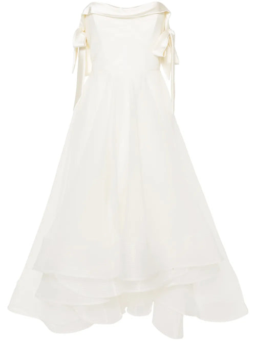 Ana Radu Crepe Flared Midi Dress — White/ Red/ Ivory — Size XS — Front View