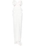 Ana Radu Floral Applique Draped Dress — White — Size XS — Front View