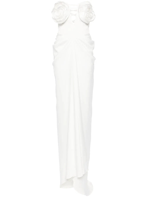Ana Radu Floral Applique Draped Dress — White — Size XS — Front View