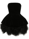 Ana Radu Strapless Velvet Mini Dress — Black — Size S — Front View