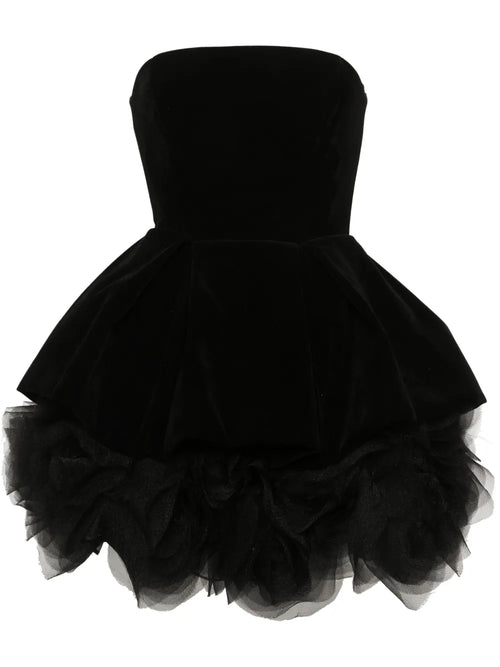 Ana Radu Strapless Velvet Mini Dress — Black — Size S — Front View