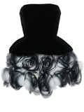 Ana Radu Floral Applique Strapless Minidress — Black/ White — Size XS — Front View