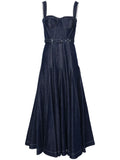 Huishan Zhang Belted Denim Midi Dress — Blue — Size S — Front View
