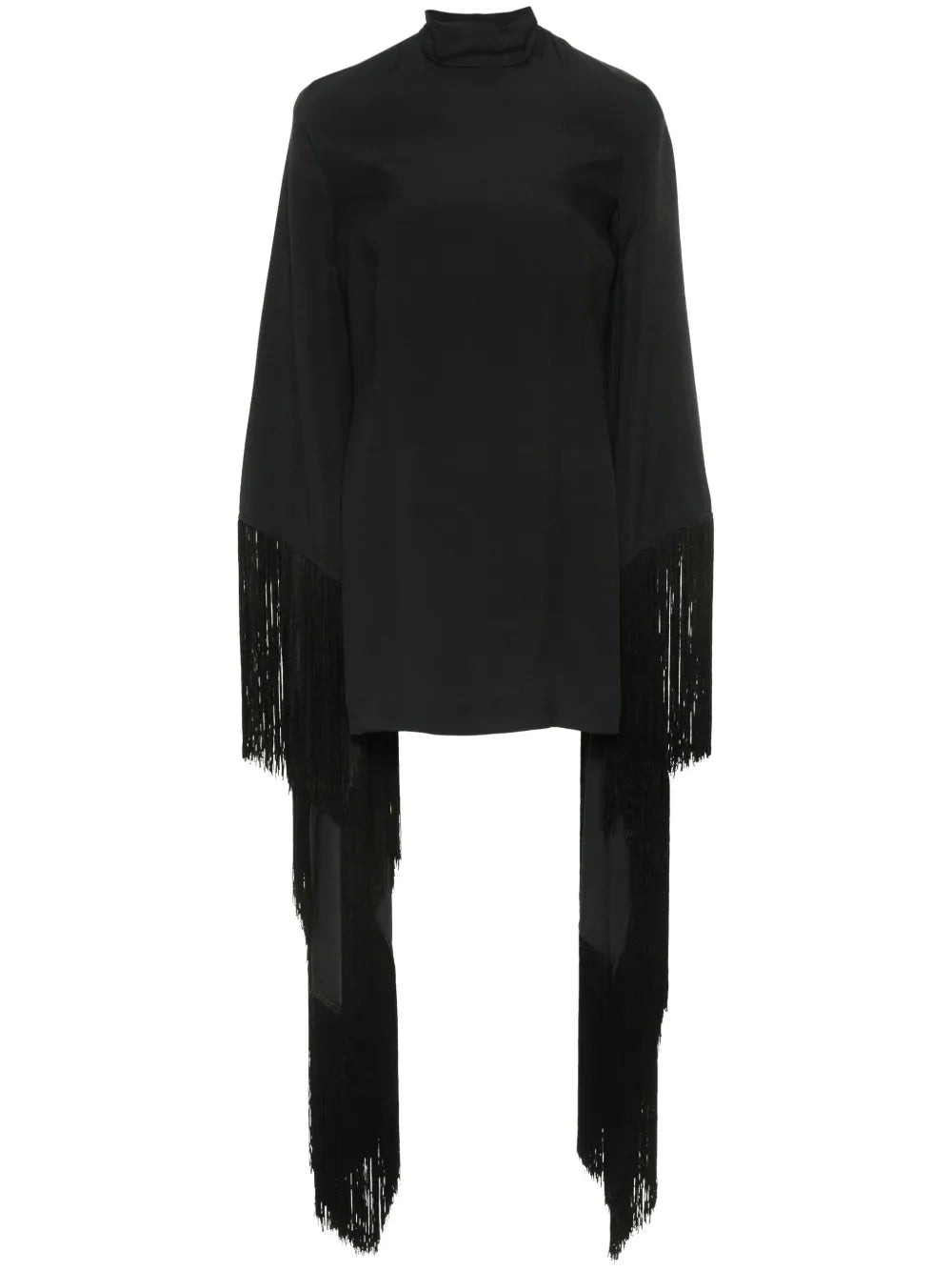 Taller Marmo Del Mar Fringed Mini Dress — Black — Size XS — Front View