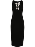 Nissa Bow Detail Crepe Midi Dress — Black — Size S — Front View
