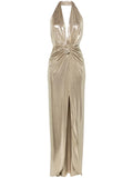 Nissa Lame Maxi Dress — Gold — Size S — Front View