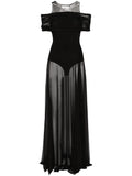 Atu Body Couture Round Neck Mesh Maxi Dress — Black — Size S — Front View