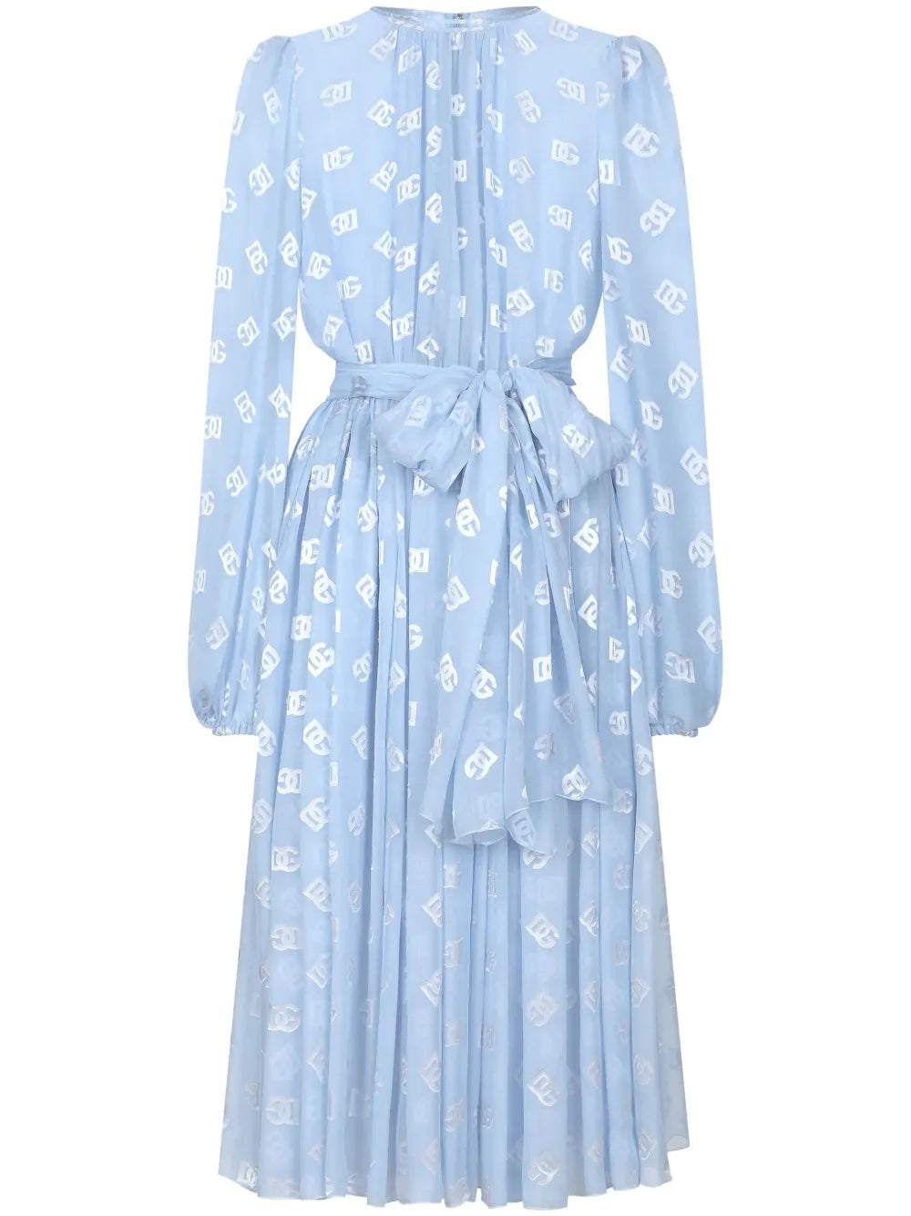 Dolce Gabbana Dna Monogram Jacquard Chiffon Midi Dress — Blue — Size XS — Front View