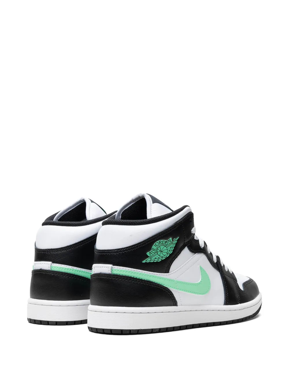 Air Jordan 1 Mid Green Glow Sneakers — White/Black/Green — Size US M 11.5 - US W 13 — Back View