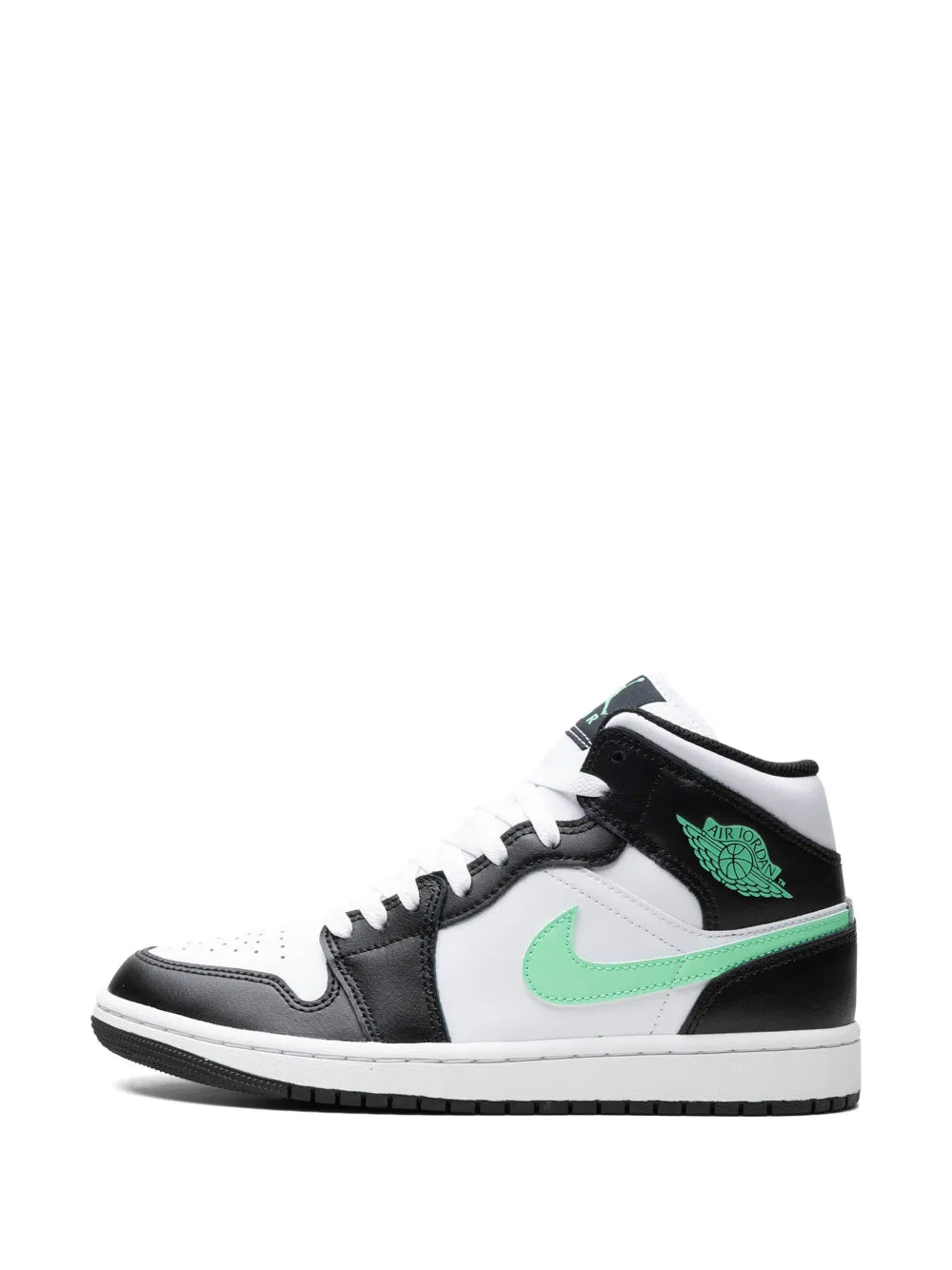 Air Jordan 1 Mid Green Glow Sneakers — White/Black/Green — Size US M 11.5 - US W 13 — Detail View