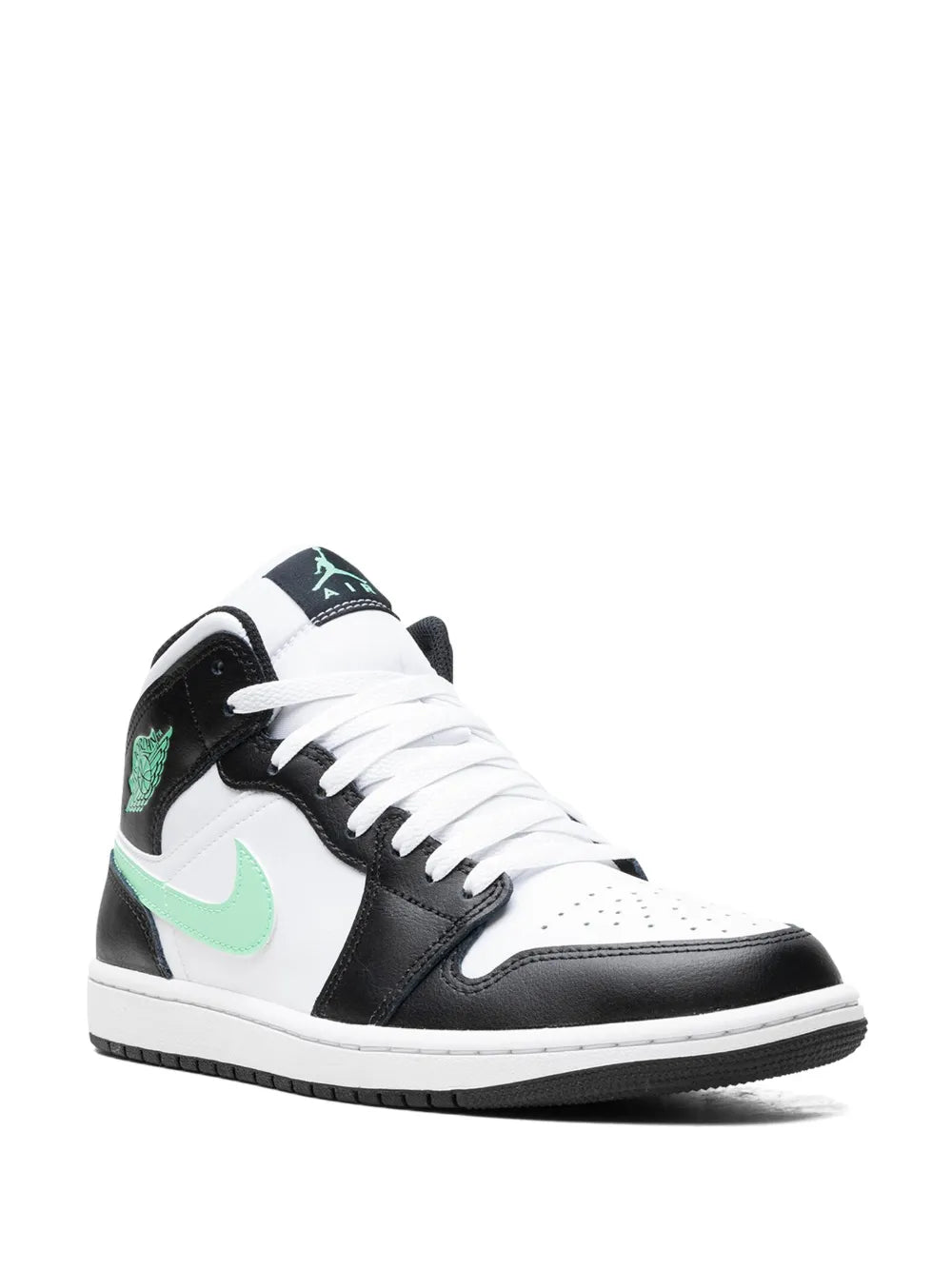Air Jordan 1 Mid Green Glow Sneakers — White/Black/Green — Size US M 11.5 - US W 13 — Side View
