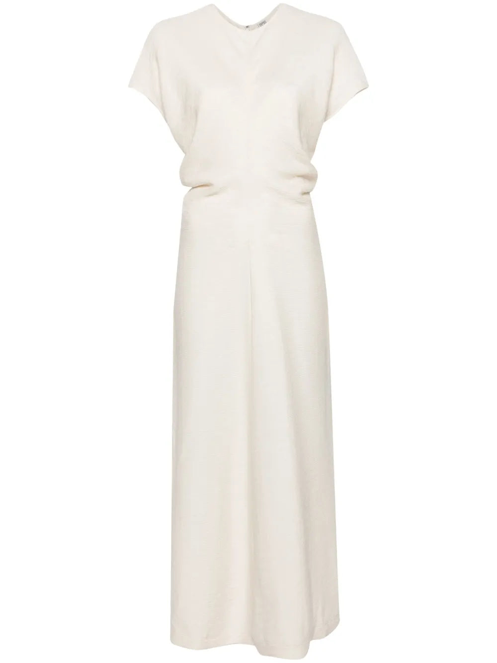 Toteme Draped Detailing Textured Maxi Dress — White/ Red/ Cream — Size XS — Front View
