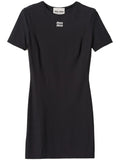 Miu Miu Logo Print Short Sleeve Minidress — Black — Size XS — Front View