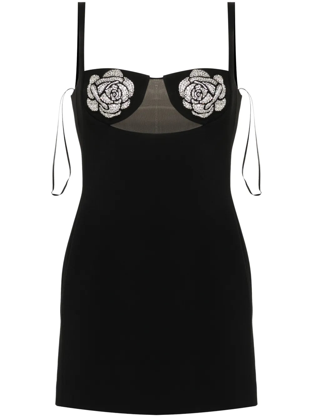 David Koma Floral Applique Mini Dress — Black/ Silver — Size XS — Front View