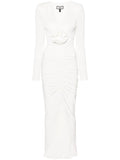 Nissa Rose Applique Ruched Maxi Dress — White — Size XS — Front View