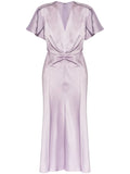 Victoria Beckham Ruched Satin Midi Dress — Purple — Size S — Front View