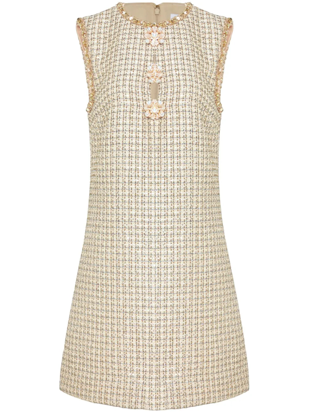 Self Portrait Embellished Boucle Mini Dress — Gold — Size S — Front View