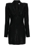 Self Portrait Rhinestone Embellished Mini Dress — Black — Size L — Front View