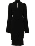 Rick Owens Tie Fastening Crepe Wrap Dress — Black — Size XS — Front View