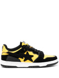 A Bathing Ape?Sk8 Sta Panelled Sneakers — Black/Canary Yellow — Size US M 3.5 - US W 5 — Front View