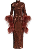Taller Marmo Del Rio Disco Sequinned Midi Dress — Brown — Size XXL — Front View