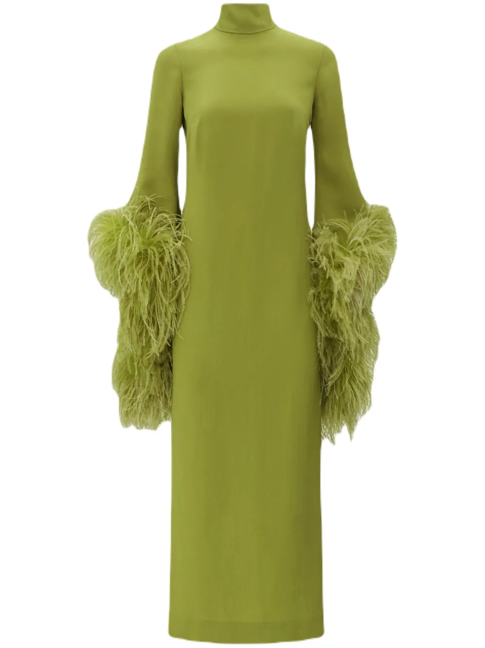 Taller Marmo Del Rio Feather Trim Midi Dress — Red/ Green — Size XS — Front View