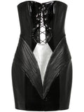 Mitiliane Couture Leather Lace Up Mini Dress — Black — Size XS — Front View