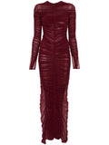 Mugler Ruched Maxi Dress — Red — Size S — Front View
