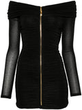 Elisabetta Franchi Lurex Mini Dress — Black — Size S — Front View