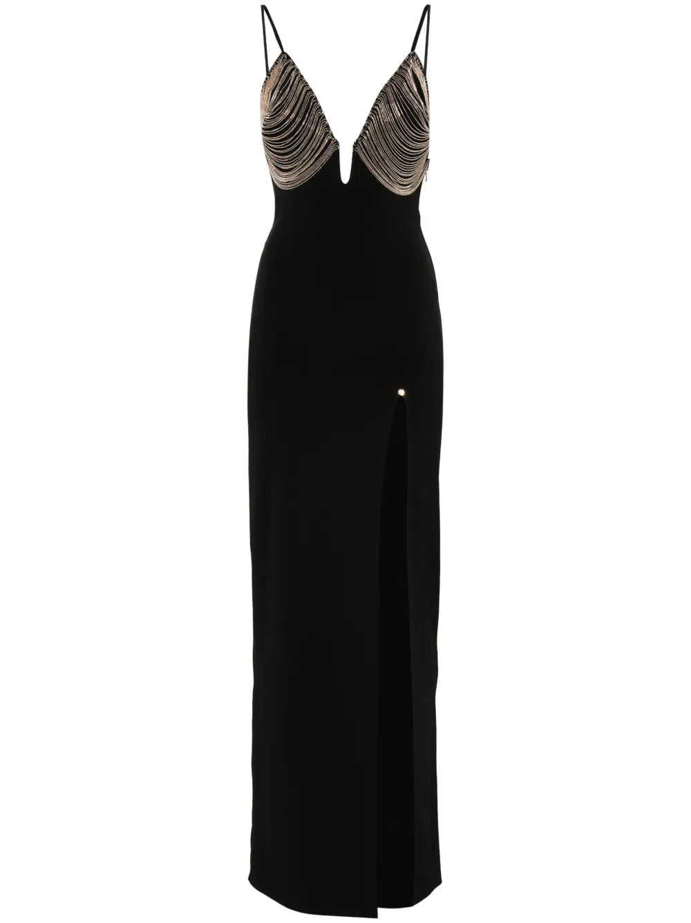 Nissa Fringe Detail Maxi Dress — Black — Size XS — Front View