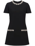 Balmain Embroidered Shift Dress — Black/ Red — Size XS — Front View