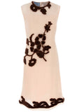 Prada Floral Embroidered Silk Midi Dress — White/ Brown/ Red — Size XS — Front View