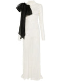 Atu Body Couture Draped Detail Maxi Dress — White/ Red — Size M — Front View
