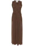 Atu Body Couture Emotional Braided Maxi Dress — Brown/ Red — Size XS — Front View