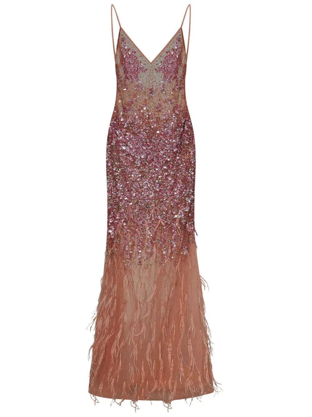Room76 Sequin Feather Embellished V Neck Dress — Red/ Pink — Size XS — Front View