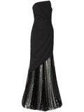 Genny Layered Design Maxi Dress — Black/ Red — Size XS — Front View