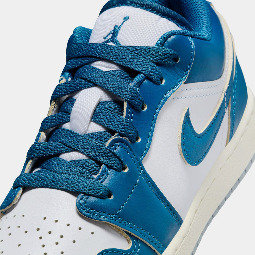 Exclusive Air Jordan 1 Low SE Industrial Blue Grade School Lifestyle Shoes (White/Blue Grey/Sail/Industrial Blue) — 3.5Y — Side View