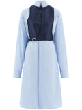 Ferragamo Contrasting Panel Shirt Dress — Tan/ Blue — Size S — Front View